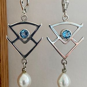 Handcrafted sterling silver earrings with semi-precious stones and pearls